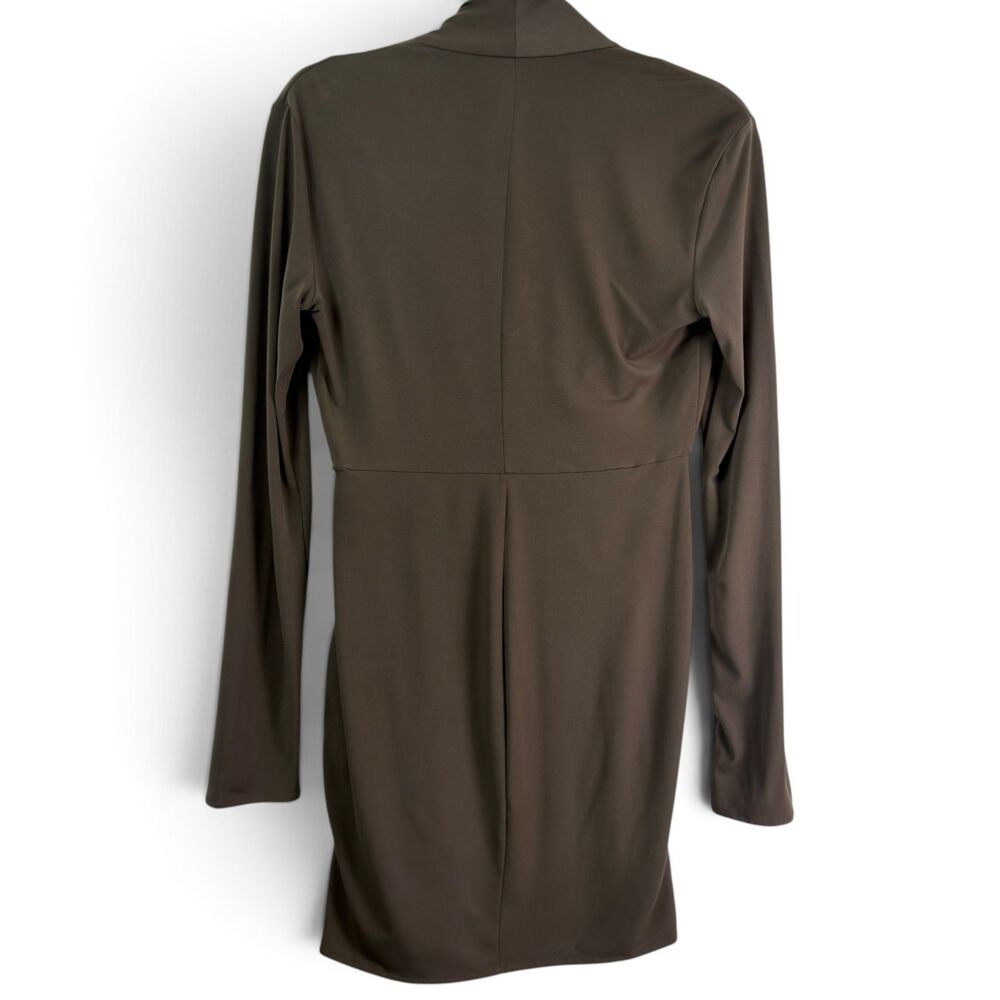 victoria's secret brown draped wrap front mini dress medium long sleeve stretchy - Picture 2 of 8